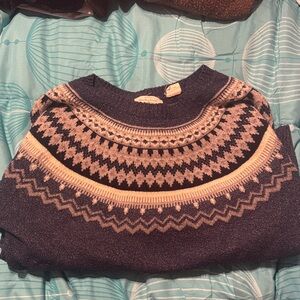 Crewneck Fair Isle Sweater in Navy and Cream